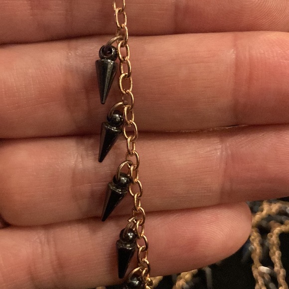 Marc by Marc Jacobs long statement necklace rose gold chain with gunmetal spikes - Picture 5 of 6